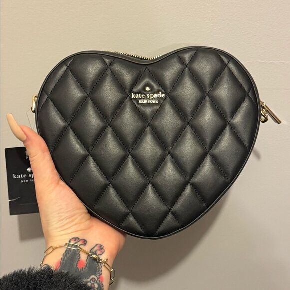 💛 NWT Kate Spade Black Love Shack Heart-Shaped Quilted Crossbody Bag - Picture 5 of 5